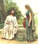 Jésus rencontre la Samaritaine au puits de Jacob - dessin