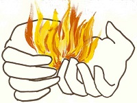 une feu dans les mains - symbole de l'Esprit Saint